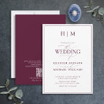 Invitación Código QR formal Borgoña Monograma Boda de guión<br><div class="desc">¿Buscas una invitación de boda moderna, formal y elegante? No busque más y venga a nuestro elegante código formal QR Burgundy Monograma Invitación a la boda de la caligrafía de Borgoña! Esta hermosa invitación presenta su monograma personalizado en burdeos y sus detalles personales acentuados con caligrafía escrita a mano moderna....</div>