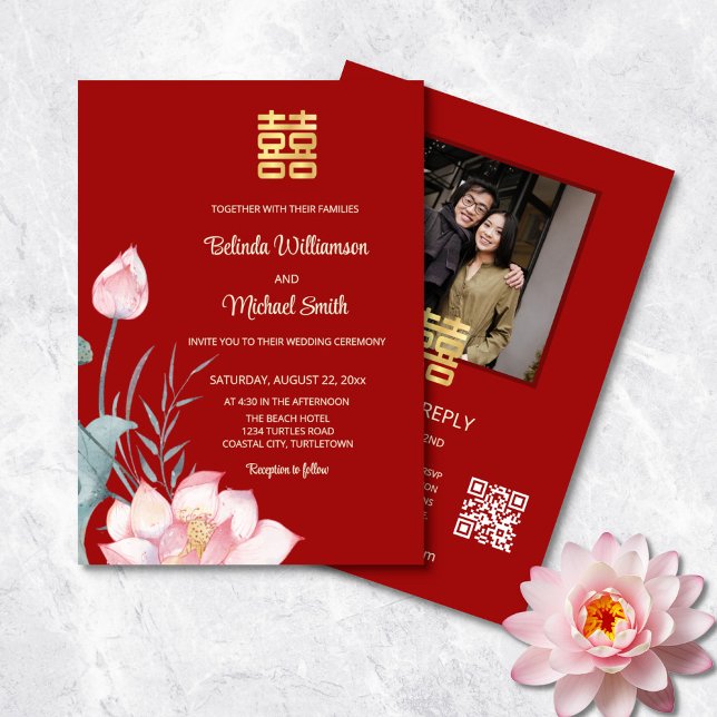 Invitación Código QR Foto | Boda China de Loto (Subido por el creador)