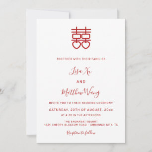 Invitación Código QR Foto Boda China Rojo Blanco