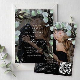 Invitación CÓDIGO QR foto de eucalipto superposición de boda