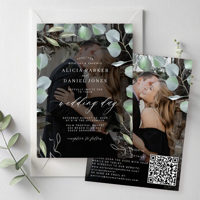 Invitación CÓDIGO QR foto de eucalipto superposición de boda  (Subido por el creador)