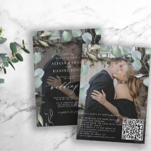 Invitación CÓDIGO QR foto de eucalipto superposición de boda