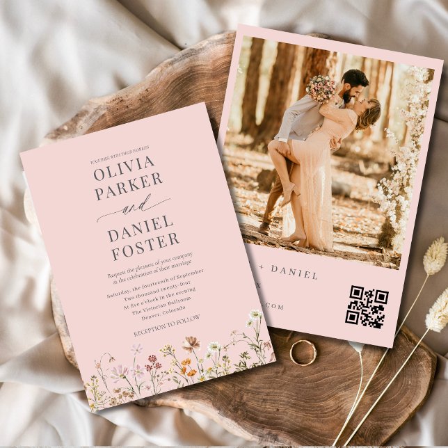 Invitación Código QR Foto rosa Rubor Boda de flores silvestre (Subido por el creador)