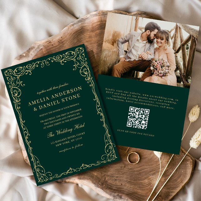 Invitación Código QR Foto verde esmeralda Boda Minimalista (Subido por el creador)