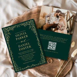 Invitación Código QR Foto verde esmeralda Boda Minimalista
