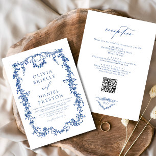 Invitación Código QR francés victoriano todo en un Boda