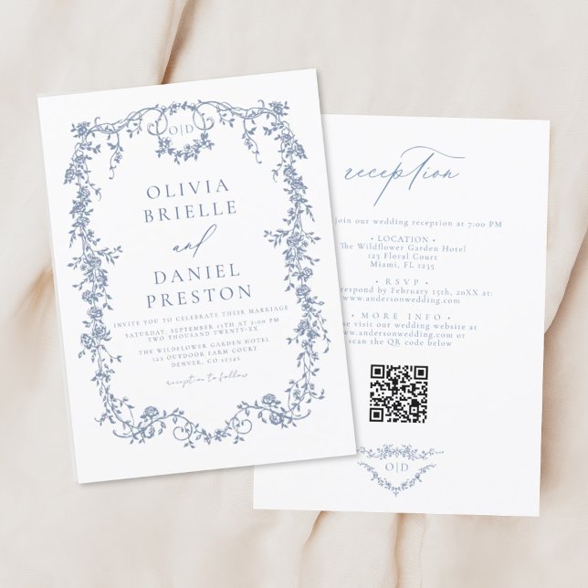 Invitación Código QR francés victoriano todo en un Boda (Subido por el creador)