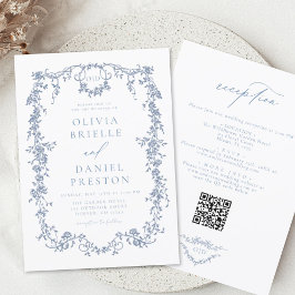Invitación Código QR francés victoriano todo en un Boda