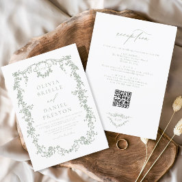 Invitación Código QR francés victoriano todo en un Boda