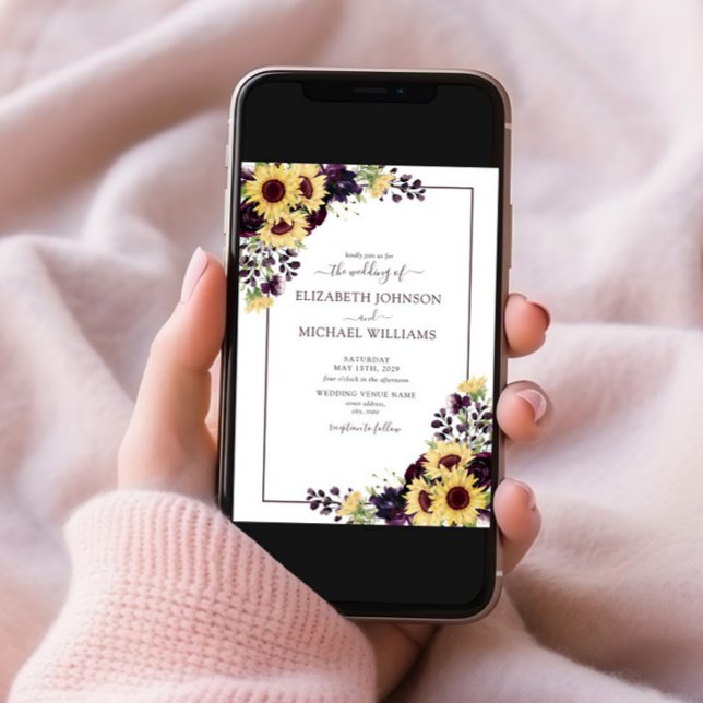 Invitación Código QR Girasol Morado Ciruela Acuarela Boda (Subido por el creador)