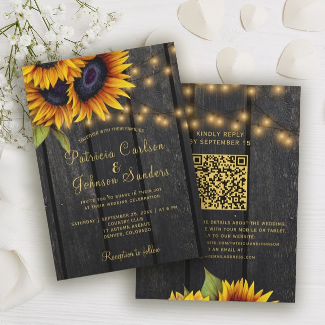 Invitación Código QR girasol rústico todo en un boda (Subido por el creador)