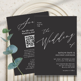 Invitación Código QR Gris De Carbón En Un Boda Moderno
