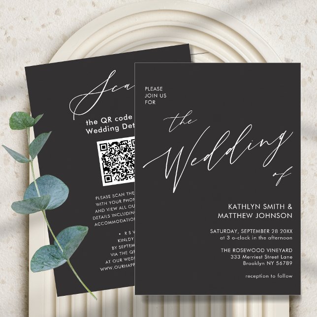Invitación Código QR Gris De Carbón En Un Boda Moderno (Subido por el creador)