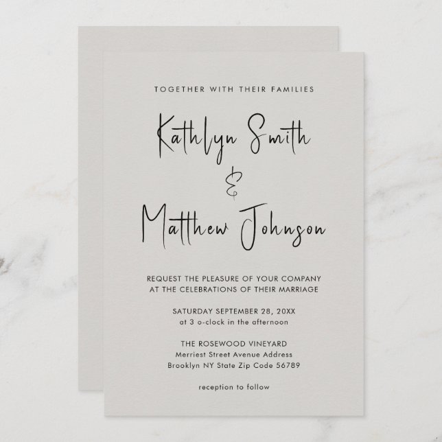 Invitación Código QR Gris Todo En Un Boda De Moda De Guión Mo (Anverso / Reverso)