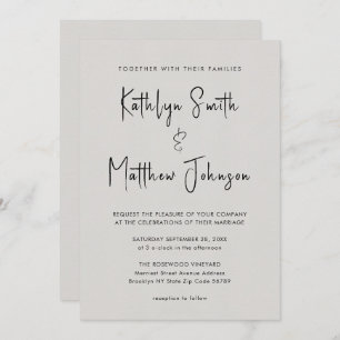 Invitación Código QR Gris Todo En Un Boda De Moda De Guión Mo