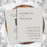 Invitación Código QR gris todo en un Boda Minimalista moderno<br><div class="desc">Todo en un código QR moderno en tarjeta de invitación a matrimonio Minimalista simple gris. Celebra tu día especial con esta elegante y hermosa tarjeta de invitación a la boda para embellecer tu ocasión especial. Todos los textos están preorganizados para que puedas personalizarlos fácil y rápidamente con tus propios detalles....</div>