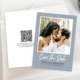 Invitación Código QR Guardar la fecha Dusty Boda de fotos azu