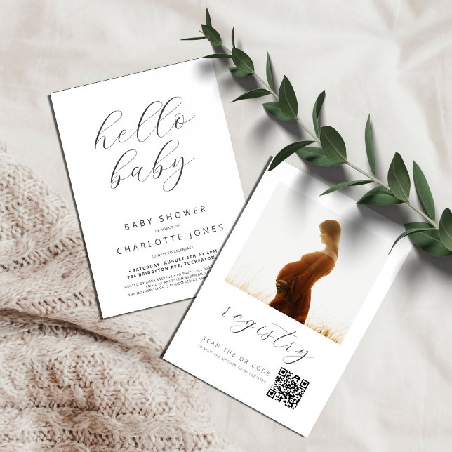 Invitación Código QR Hello Baby Modern Photo Baby Shower (Subido por el creador)