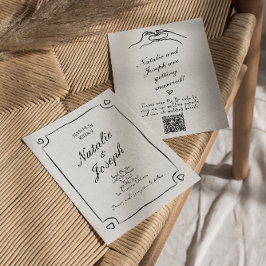 Invitación Código QR Ilustrado Boda caprichoso de mano