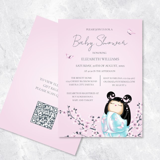 Invitación Código Qr | Kokeshi Doll Baby Shower (Subido por el creador)