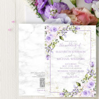 Código QR Lavanda Lilac Dorada Marble Floral Boda