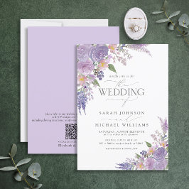 Invitación Código QR Lilac Lavender Mauve Script Boda Floral