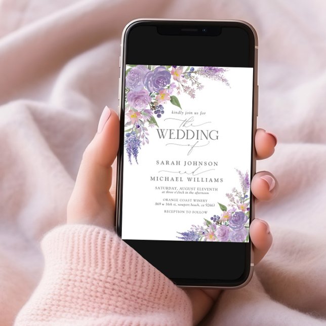 Invitación Código QR Lilac Lavender Mauve Script Boda Floral (Subido por el creador)