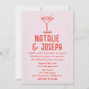 Invitación Código QR mano retro colorida dibujada Boda Martin