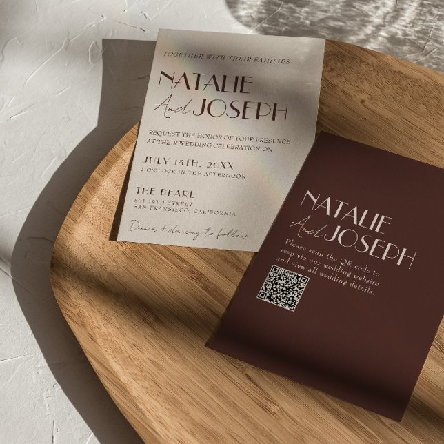 Invitación Código QR marrón chocolate elegante Boda dinero an (Subido por el creador)