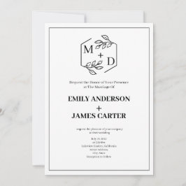 Invitación Código QR Minimal Monograma Botánico Boda