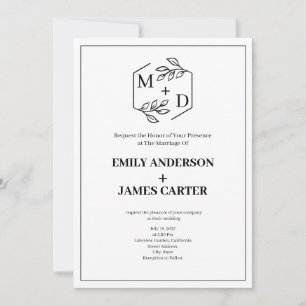 Invitación Código QR Minimal Monograma Botánico Boda