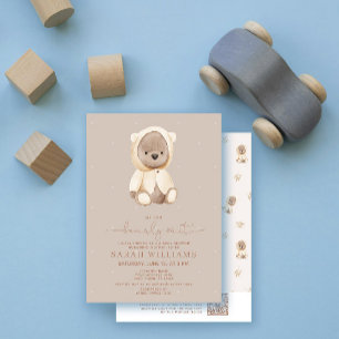 Invitación Código QR minimalista Baby Shower Neutral Bearly W