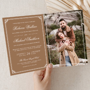 Invitación Código QR Minimalista Beige Miel Boda Fotografía