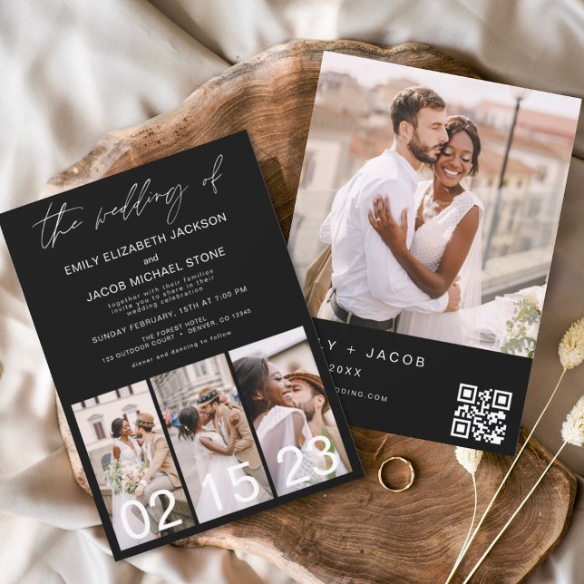 Invitación Código QR Minimalista de Boda negro (Subido por el creador)