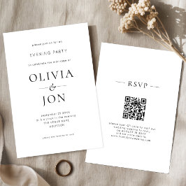 Invitación Código QR Minimalista de Boda Nocturna en Blanco y