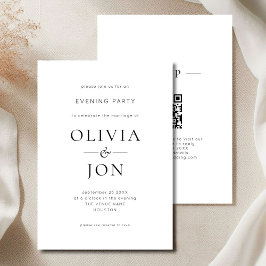 Invitación Código QR Minimalista de Boda Nocturna en Blanco y
