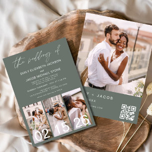 Invitación Código QR Minimalista del Boda verde sabio