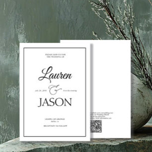 Invitación Código QR Minimalista moderno Nombres caligrafía n