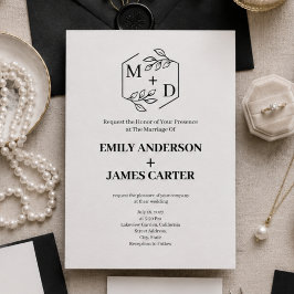 Invitación Código QR Minimalista Monograma Botánico Boda 