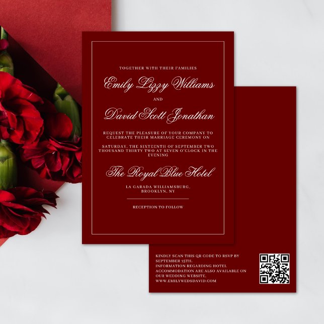 Invitación Código QR Minimalista rojo de Crimson clásico (Subido por el creador)