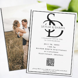 Invitación Código QR mínimo básico de monograma Boda simple