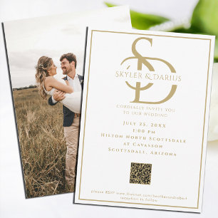 Invitación Código QR mínimo básico de monograma Boda simple