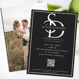 Invitación Código QR mínimo básico de monograma Boda simple