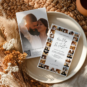 Invitación Código Qr moderno Boda de cuadrícula fotográfica m