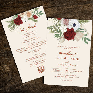 Invitación Código QR moderno Boda de presupuesto Beige y flor
