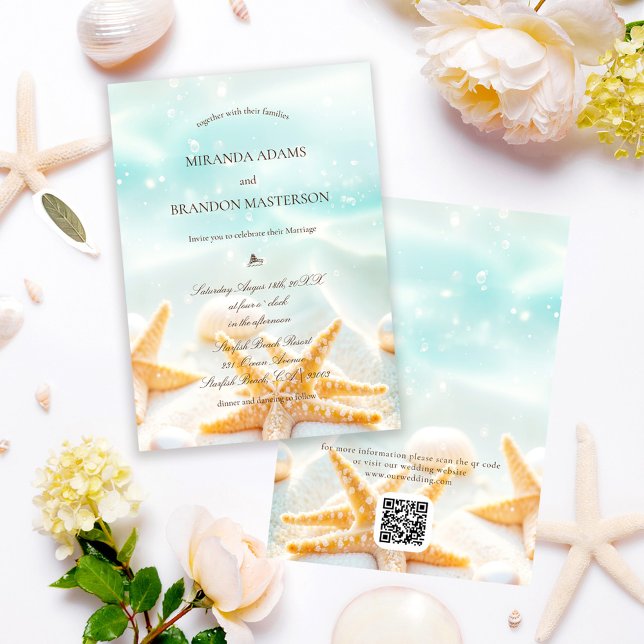 Invitación Código QR moderno Conchas de Estrella de Mar Bodas (Subido por el creador)