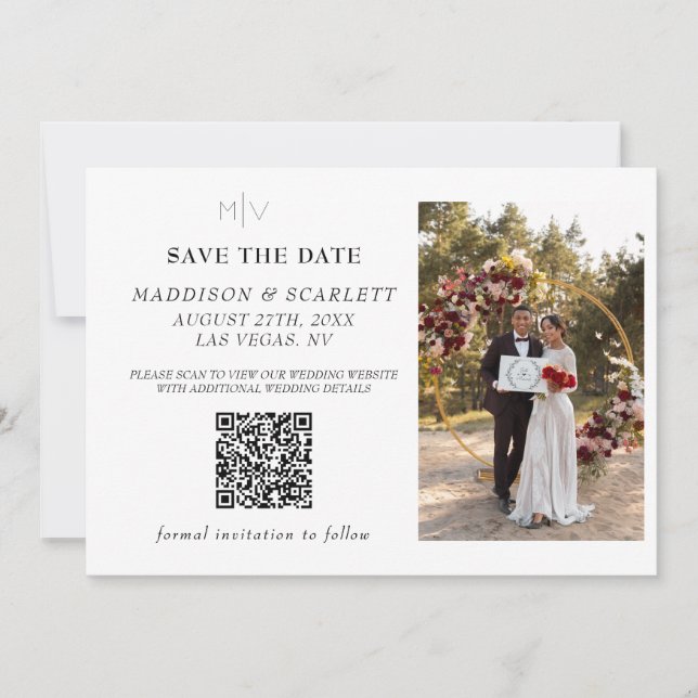 Invitación Código QR moderno de foto de fondo para guardar la (Anverso)