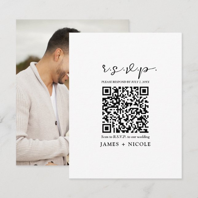 Invitación Código QR moderno escaneable de respuesta de R.S.V (Anverso / Reverso)