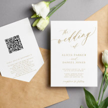 Código QR moderno romántico elegante boda de oro
