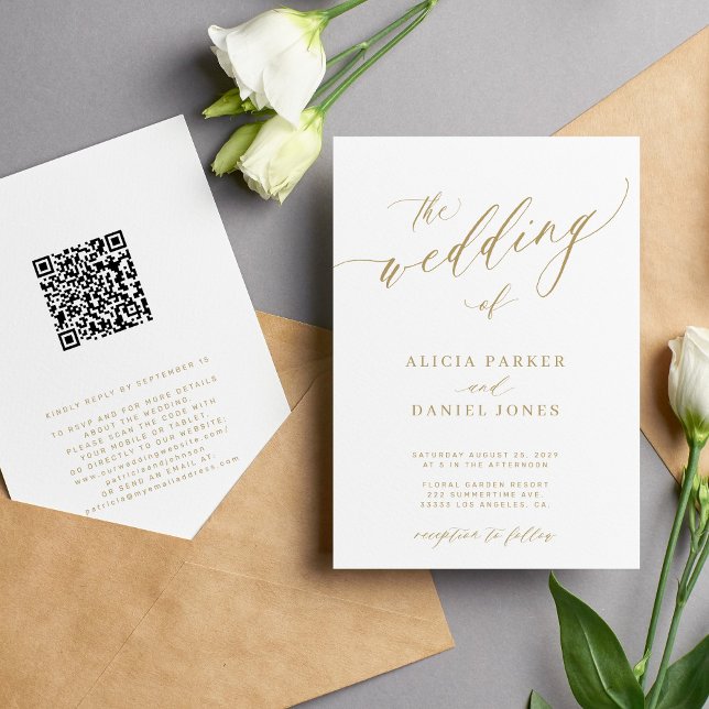 Invitación Código QR moderno romántico elegante boda de oro (Subido por el creador)
